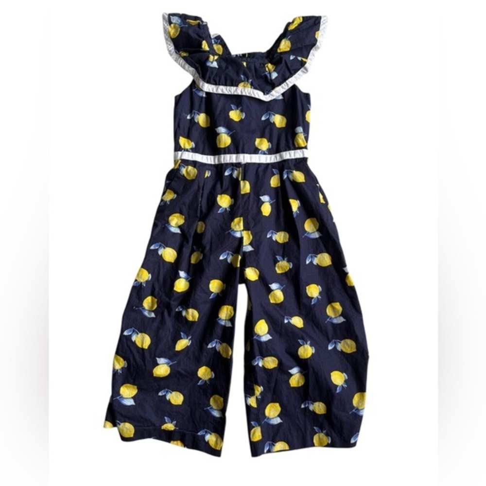 Janie and Jack Navy Lemon Print Ruffled Jumpsuit